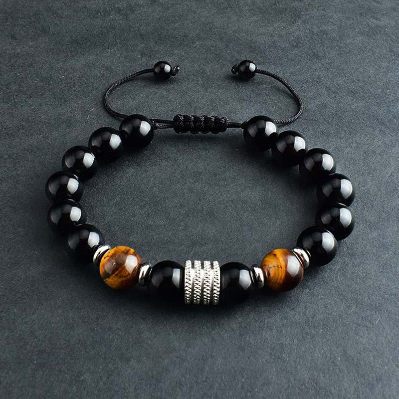 Wear FengShui Natural Black Obsidian Tiger Eye Strength Fulfillment Bracelet