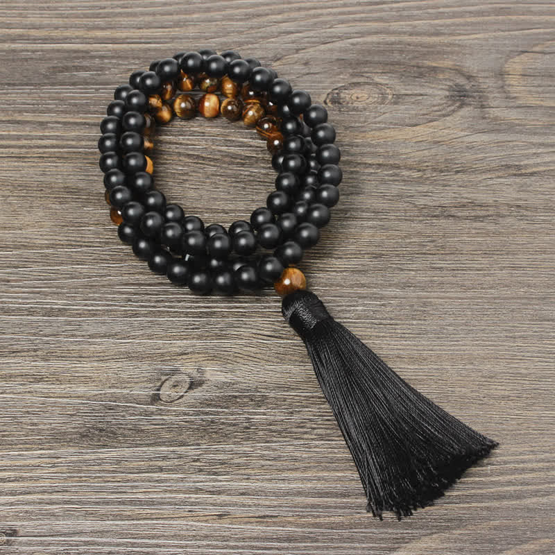 Wear FengShui Black Onyx Tiger Eye Fortune Bracelet Tassel Necklace Pendant