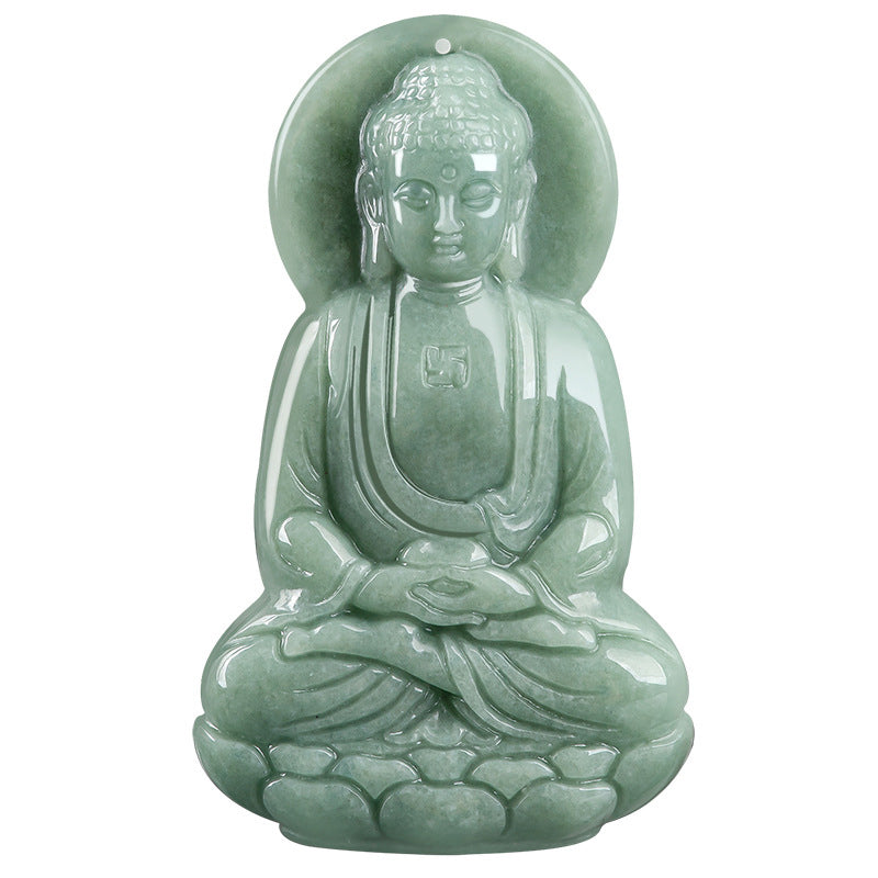 Wear FengShui Amitabha Buddha Jade Amulet Compassion String Necklace