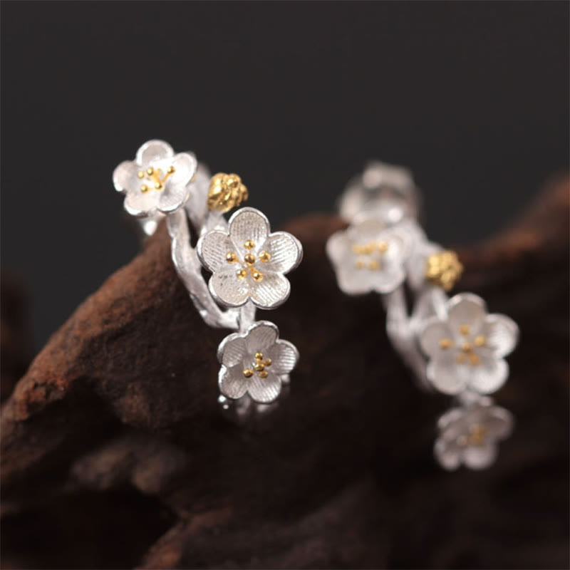 Wear FengShui 925 Sterling Silver Plum Blossom Floral Blessing Earrings
