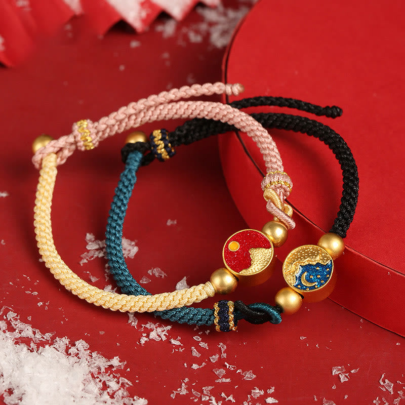 Wear FengShui Handmade Mountain and Sea Engraved Luck Two-Color String Couple Bracelet