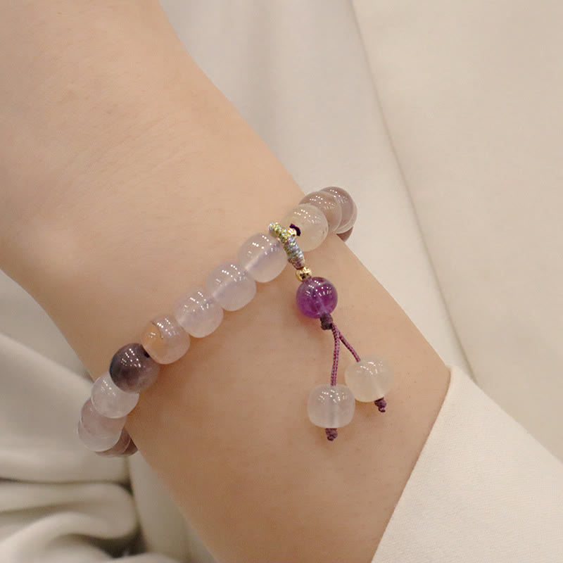 Wear FengShui Natural Purple Golden Silk Jade Violet Flower Bead Charm Wealth Bracelet
