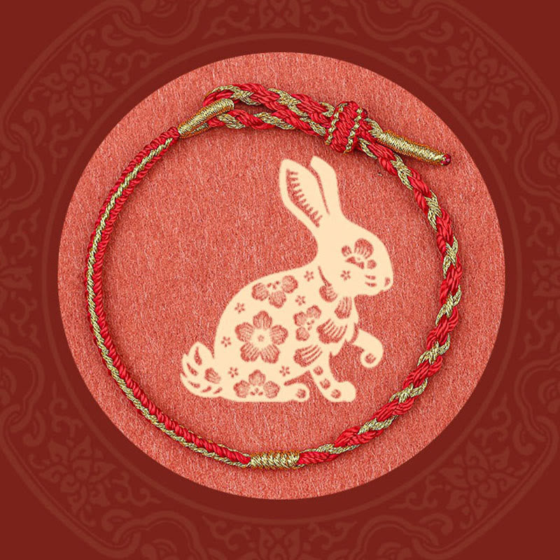 Wear FengShui Handmade Chinese Zodiac Rabbit Rooster Rat Horse Dragon Protection Braid String Bracelet