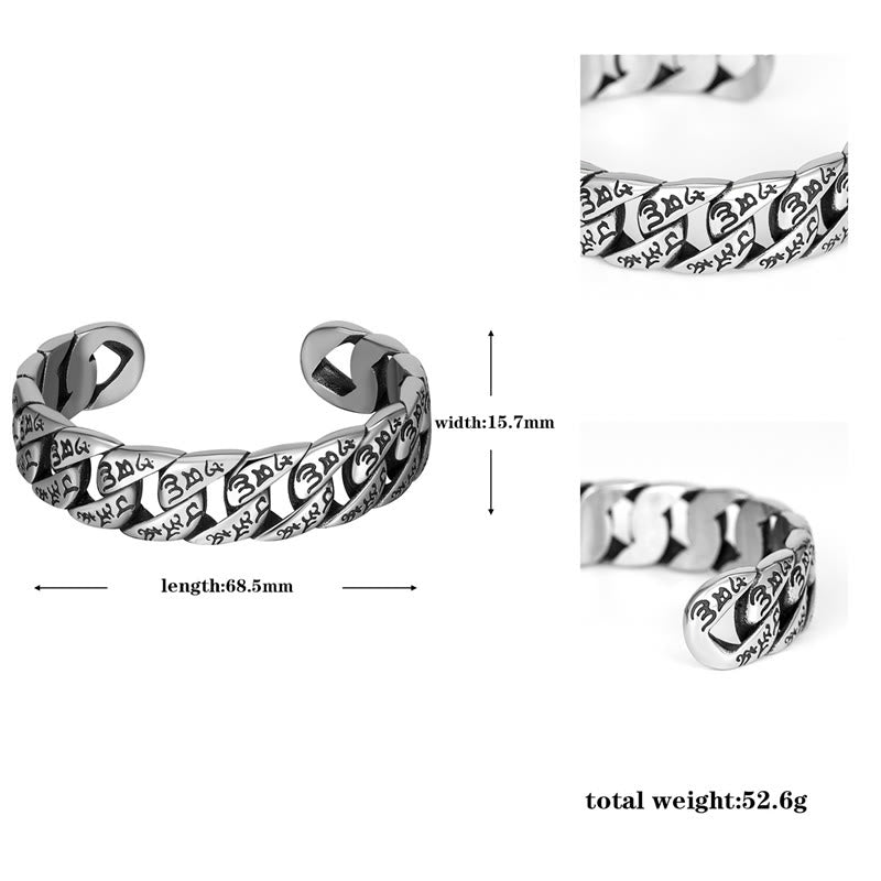 Wear FengShui Tibetan Om Mani Padme Hum Mantra Titanium Steel Peace Cuf Bangle Bracelet