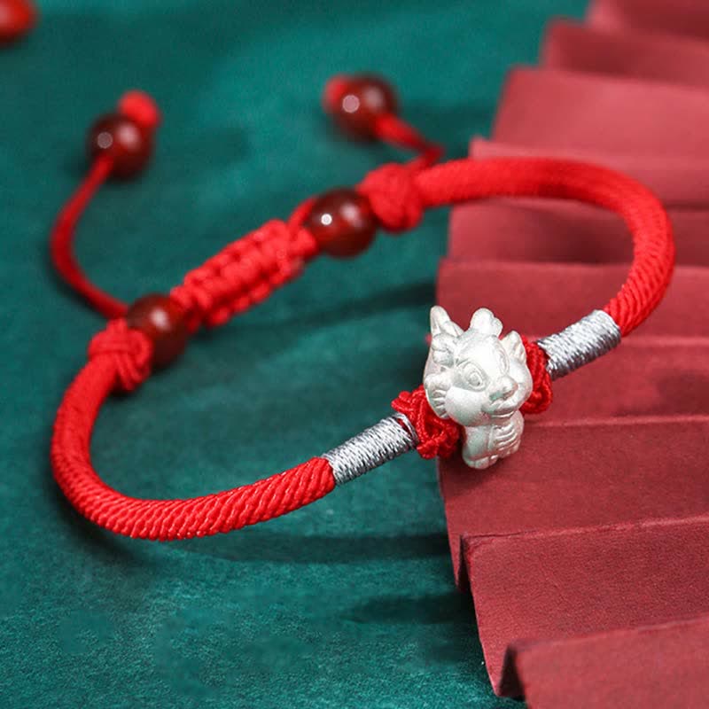 Wear FengShui 999 Sterling Silver Chinese Zodiac Luck Strength Red String Bracelet