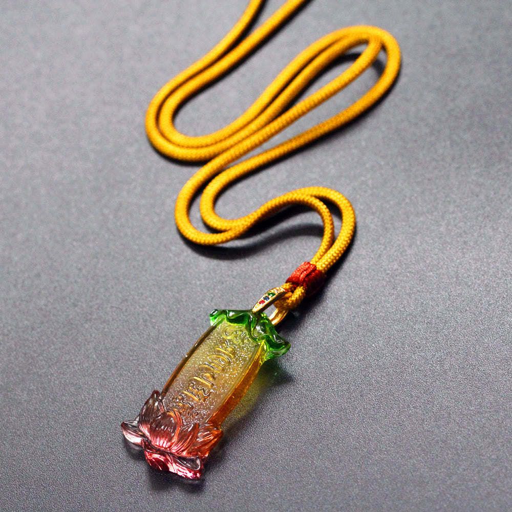 Wear FengShui Buddha Liuli Lotus Six Character Om Mani Padme Hum Peace Necklace