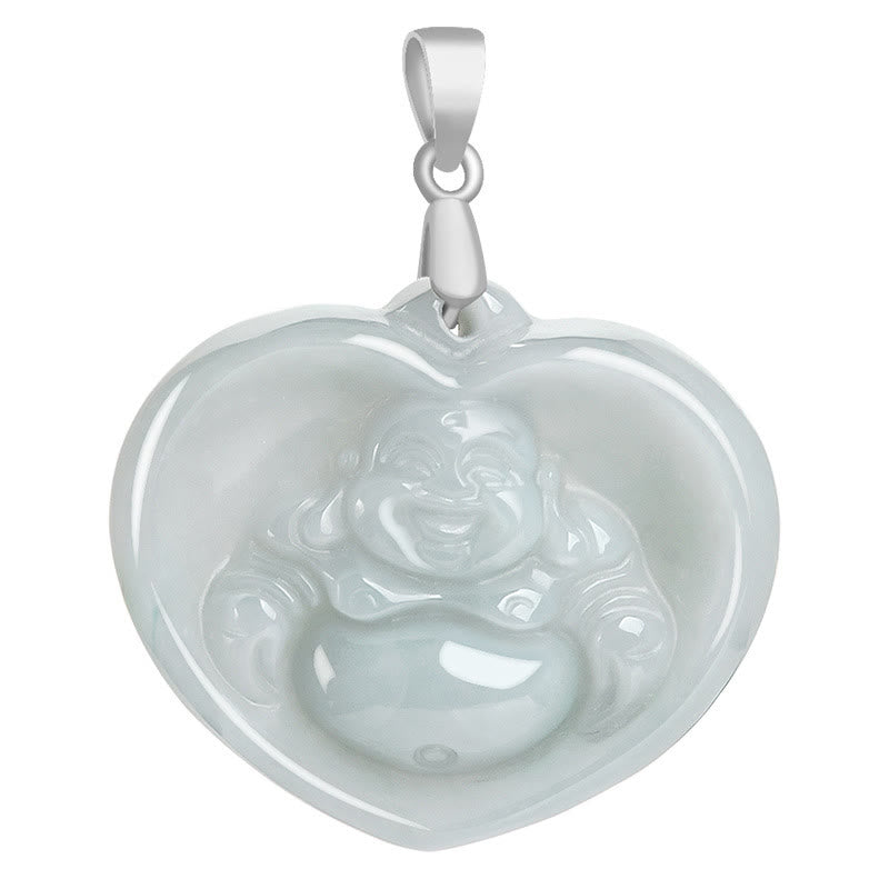 Wear FengShui Laughing Buddha White Jade Luck Blessing Titanium Steel Chain Necklace Pendant