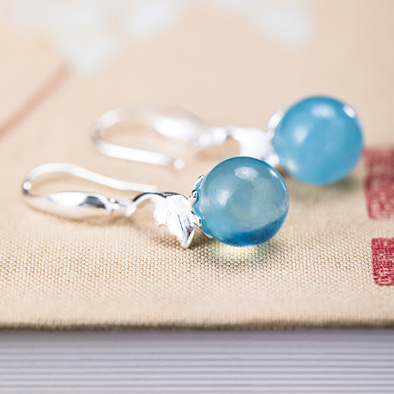 Wear FengShui 925 Sterling Silver Natural Aquamarine Leaf Flower Peace Earrings Necklace