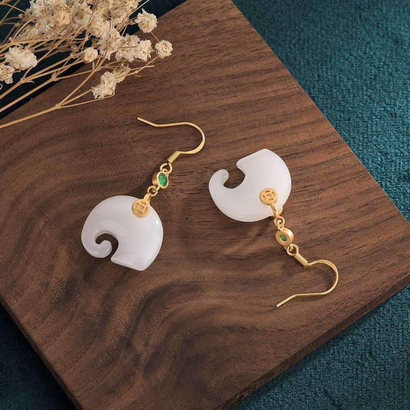 Wear FengShui FengShui Elephant White Jade Fortune Earrings