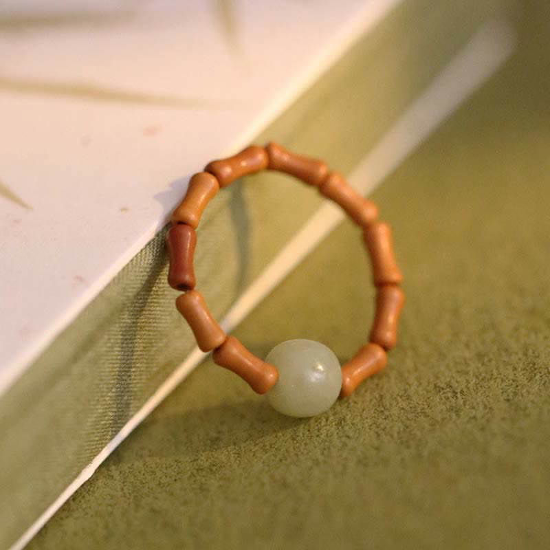 Wear FengShui Hetian Jade Beaded Bamboo Prosperity Luck Ring