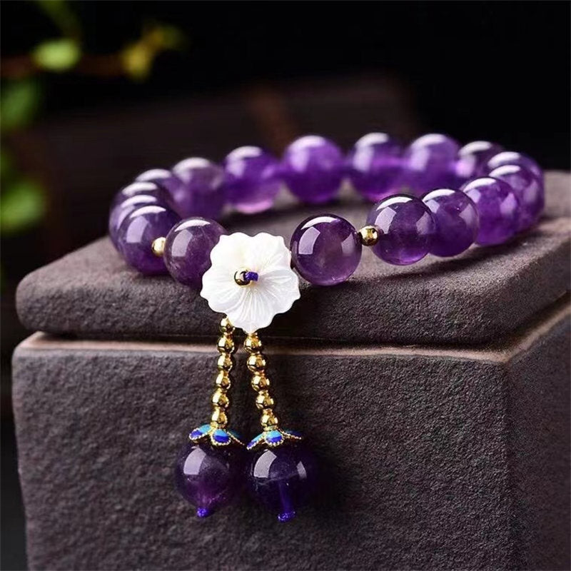 Wear FengShui Natural Amethyst Crystal Flower Spiritual Healing Bracelet