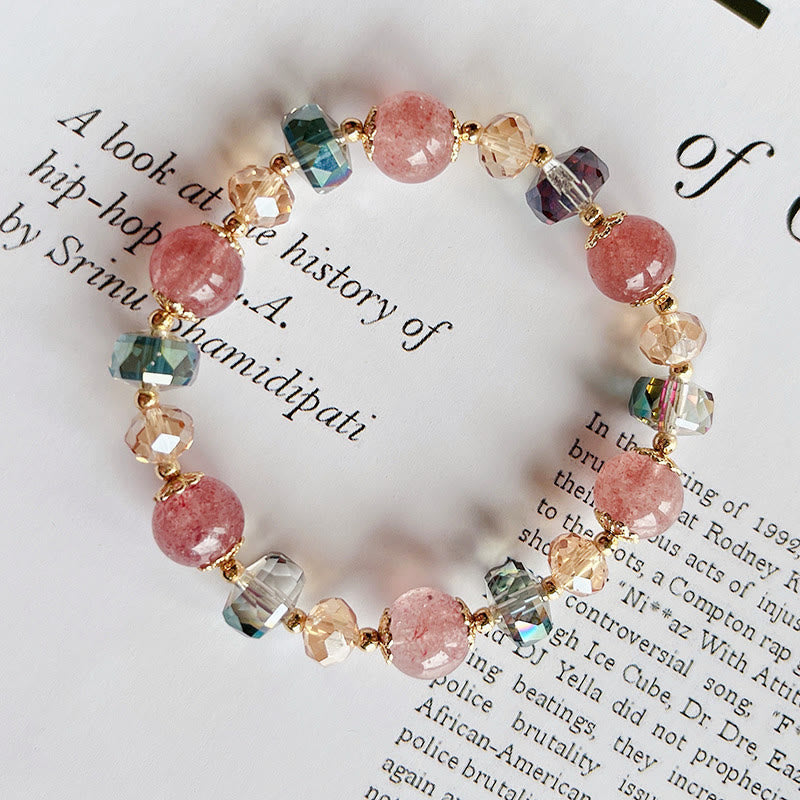 Wear FengShui Natural Strawberry Quartz Colorful Crystal Positive Bracelet