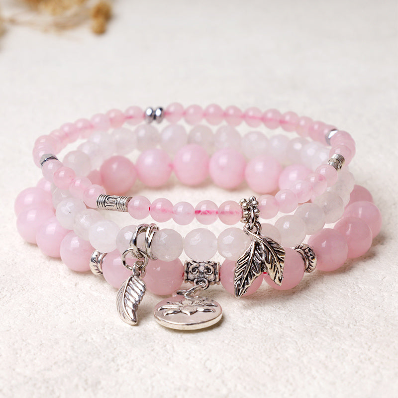 Wear FengShui 3PCS Natural Quartz Crystal Beaded Healing Energy Lotus Bracelet