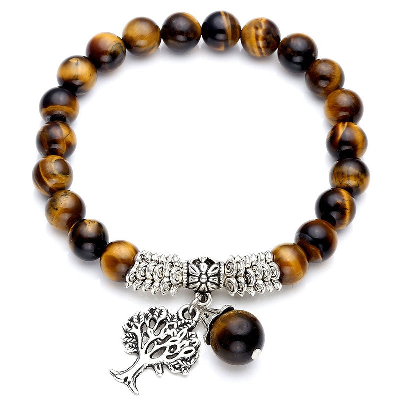 Wear FengShui Natural Gemstone Tree of Life Lucky Charm Stretch Bracelet