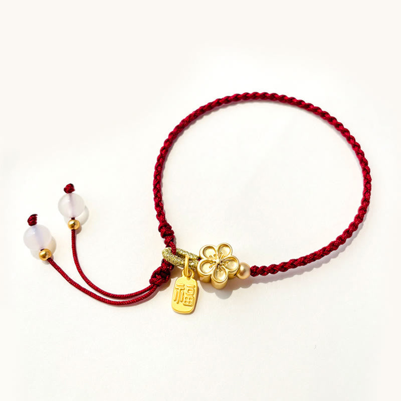 Wear FengShui Handmade Peach Blossom Rosette Bow Knot Fu Character Charm Luck Fortune Red Rope Bracelet