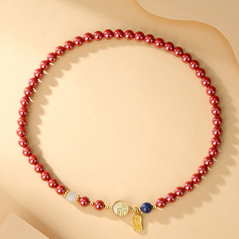 Wear FengShui 925 Sterling Silver Cinnabar Tridacna Stone Fu Character Double Wrap Blessing Bracelet