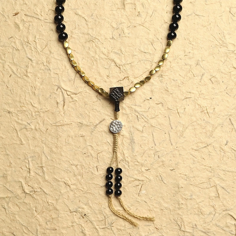 Wear FengShui Tibetan 108 Mala Beads Black Onyx Three-eyed Dzi Beads Protection Bracelet