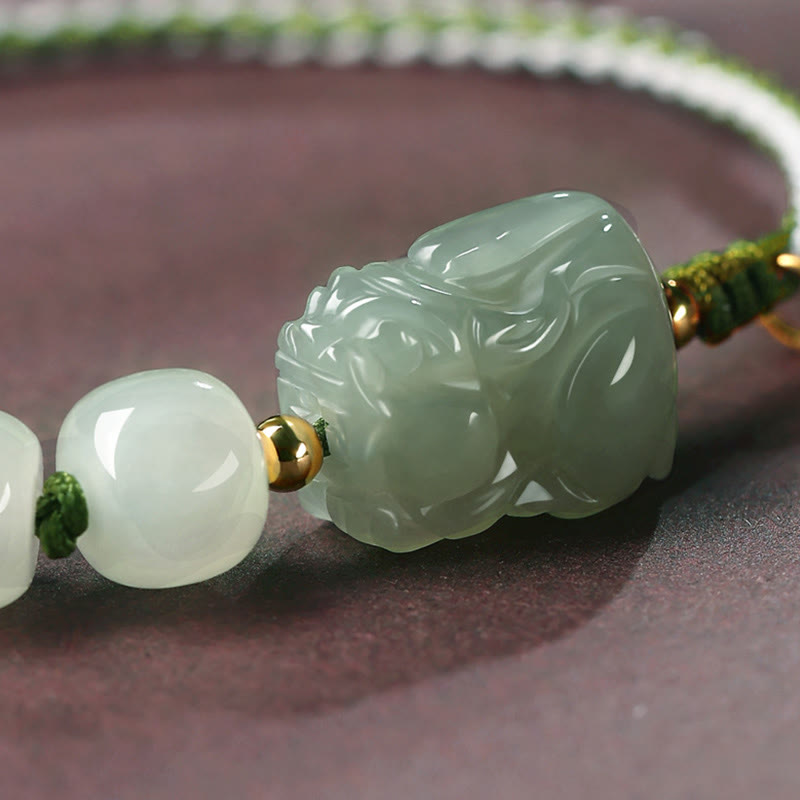 Wear FengShui Natural Hetian Jade PiXiu Luck Fu Character String Bracelet