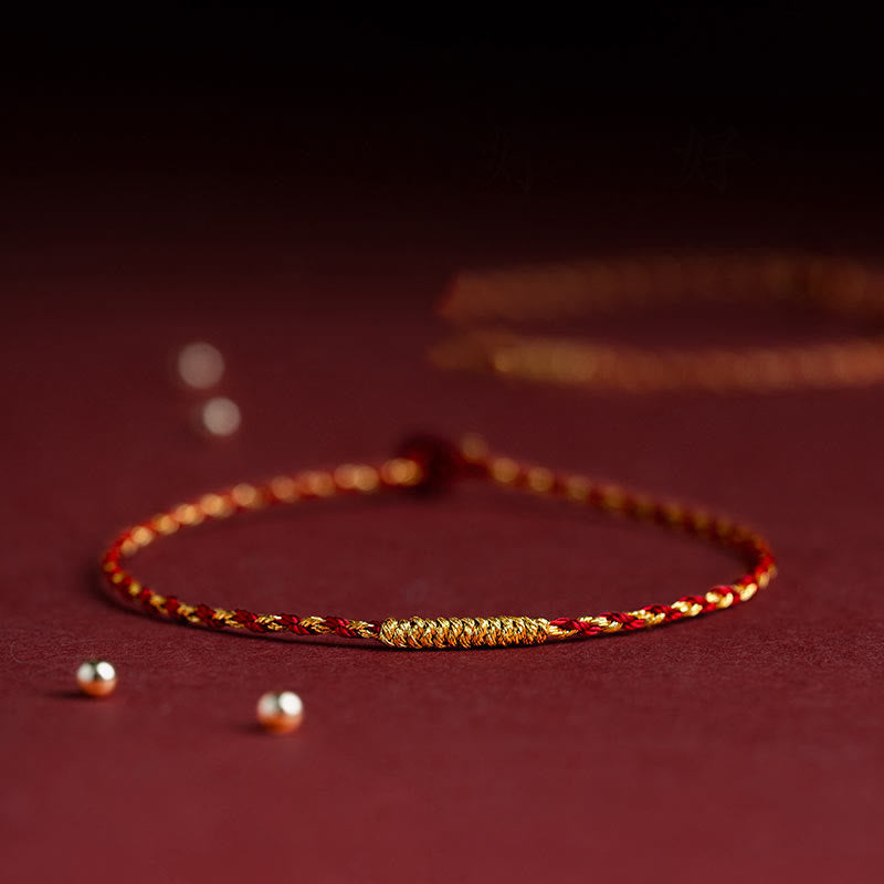 Wear FengShui 14K Gold Plated Handmade Red Gold Rope King Kong Knot Braided Luck Bracelet