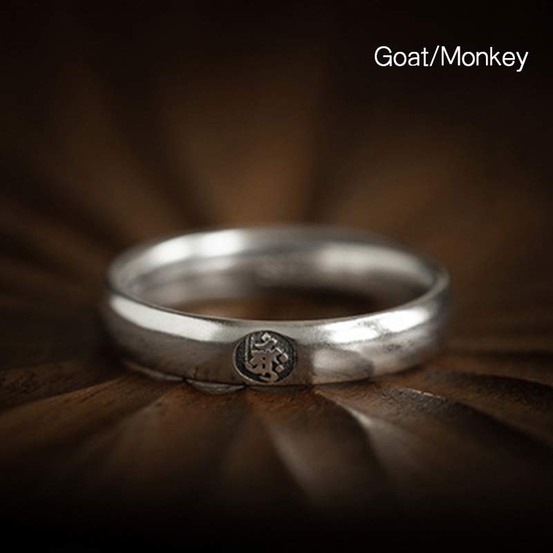 Wear FengShui 925 Sterling Silver Chinese Zodiac Natal Buddha Blessing Couple Ring