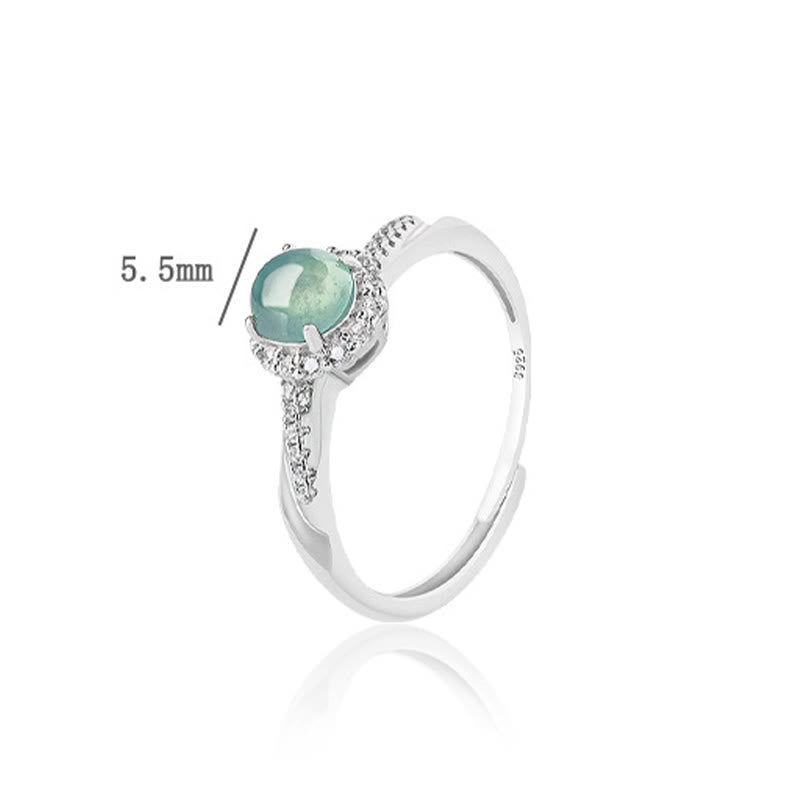 Wear FengShui 925 Sterling Silver Round Jade Luck Prosperity Adjustable Ring