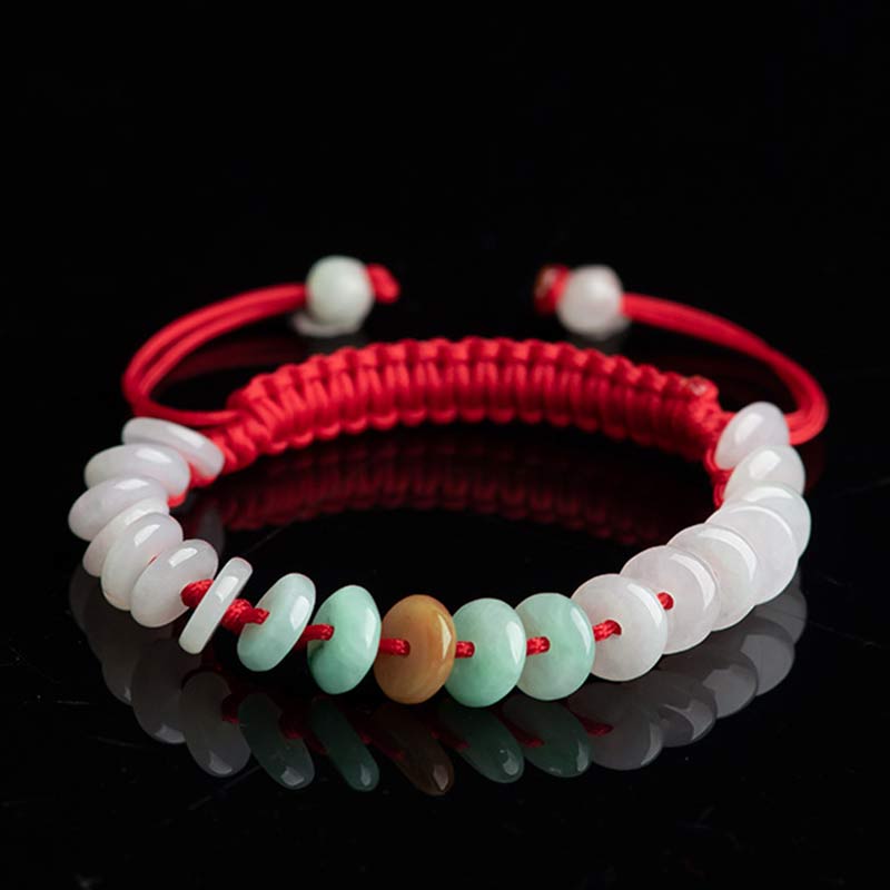 Wear FengShui Round Jade Lucky Red String Weave Bracelet