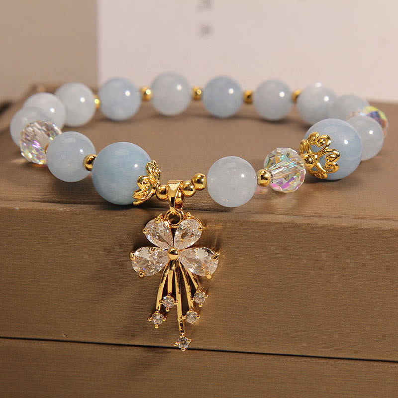 Wear FengShui Aquamarine Pink Crystal Healing Zircon Butterfly Charm Bracelet