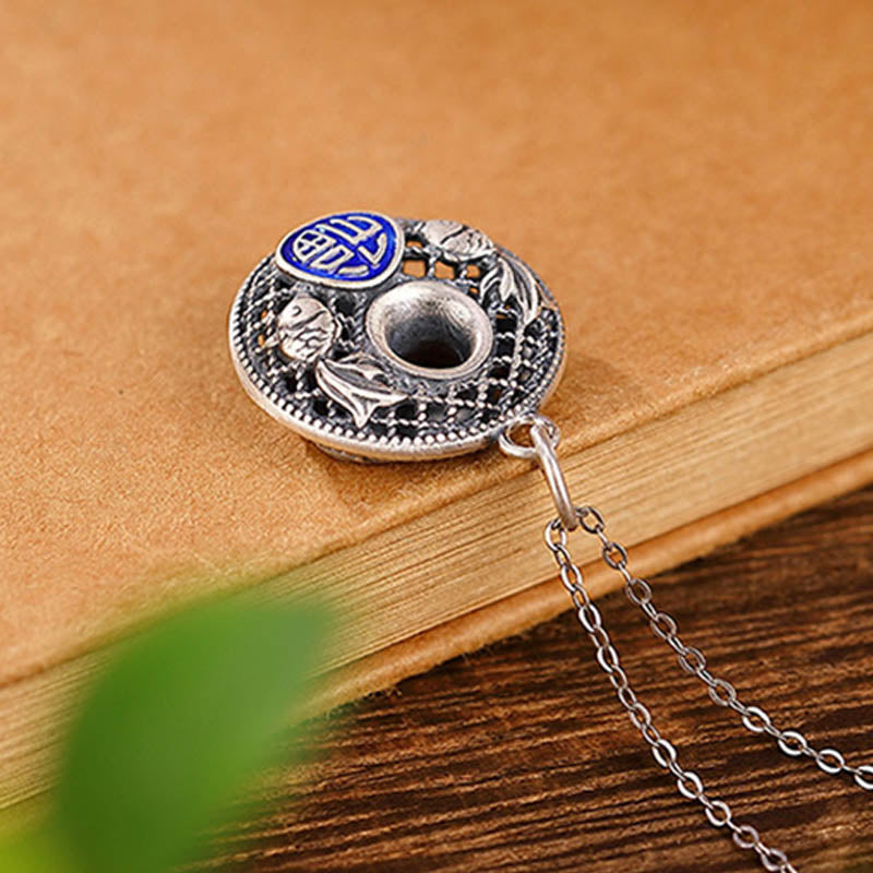 Wear FengShui 999 Sterling Silver Koi Fish Fu Character Lotus Peace Buckle Wealth Necklace Pendant
