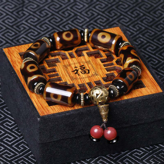 Wear FengShui Tibetan Nine-Eye Dzi Bead Fortune Charm Bracelet