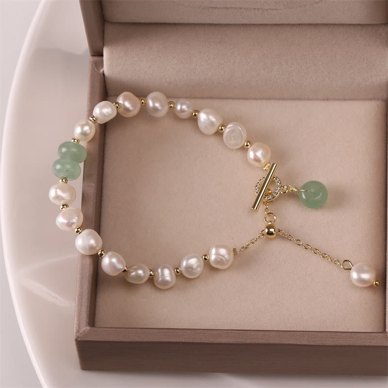 Wear FengShui Pearl Green Strawberry Quartz Bead Healing Chain Bracelet
