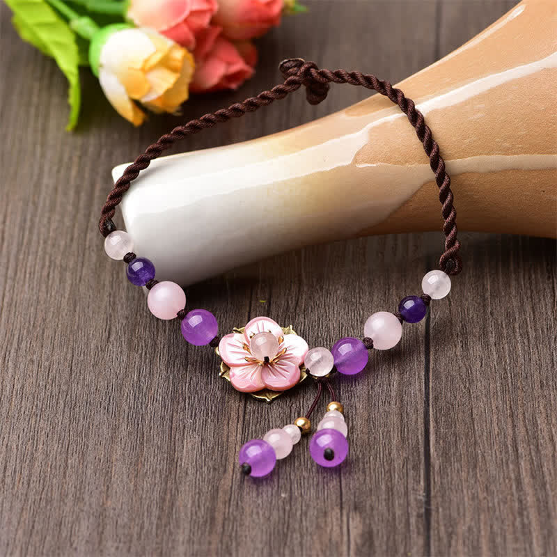 Wear FengShui Natural Amethyst Rose Quartz Crystal Charm Lucky Healing Anklet