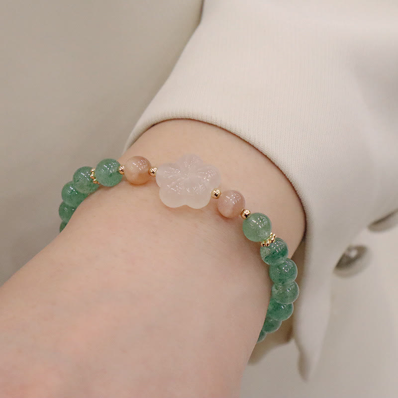 Wear FengShui Natural Green Strawberry Quartz Chalcedony Flower Gratitude Bracelet