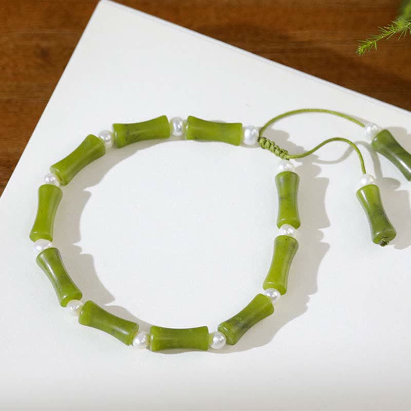 Wear FengShui Natural Peridot Bamboo Pattern Love Peace Bracelet