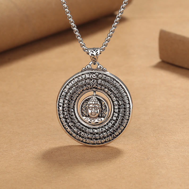 Wear FengShui Heart Sutra Buddha Carved Peace Buckle Design Serenity Rotatable Necklace Pendant