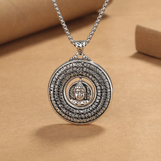 Wear FengShui Heart Sutra Buddha Carved Peace Buckle Design Serenity Rotatable Necklace Pendant