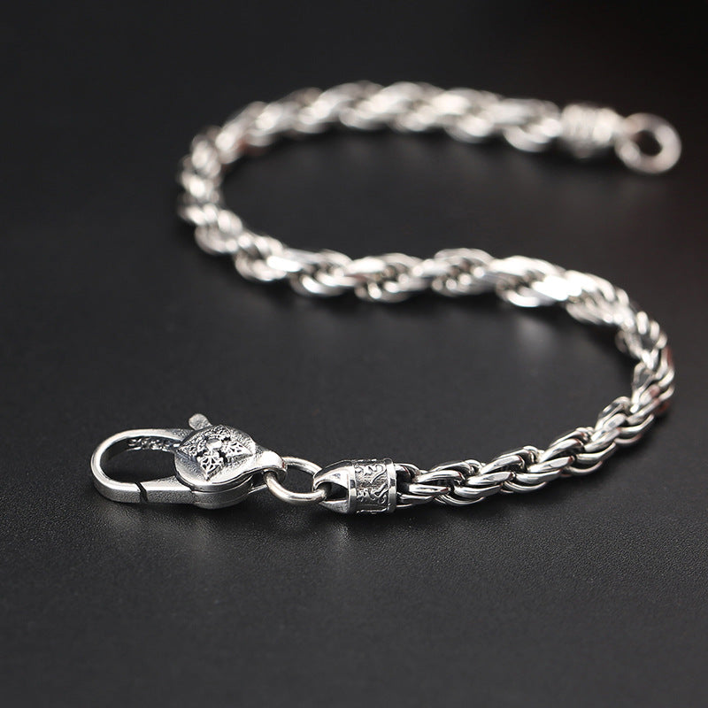 Wear FengShui 925 Sterling Silver Tibet Om Mani Padme Hum Double Dorje Vajra Twisted Design Peace Love Bracelet