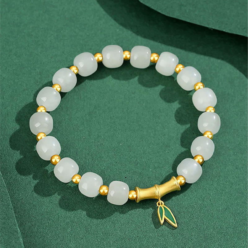 Wear FengShui 925 Sterling Silver Hetian White Jade Bamboo Luck Bracelet