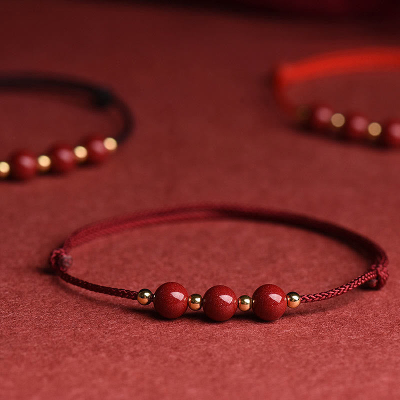 Wear FengShui Natural Lucky Cinnabar Bead Blessing String Bracelet Anklet