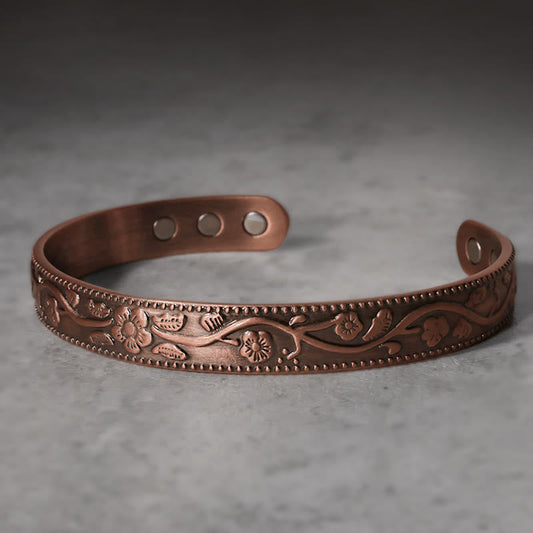 Wear FengShui Floral Magnetic Copper Adjustable Cuff Bracelet Bangle