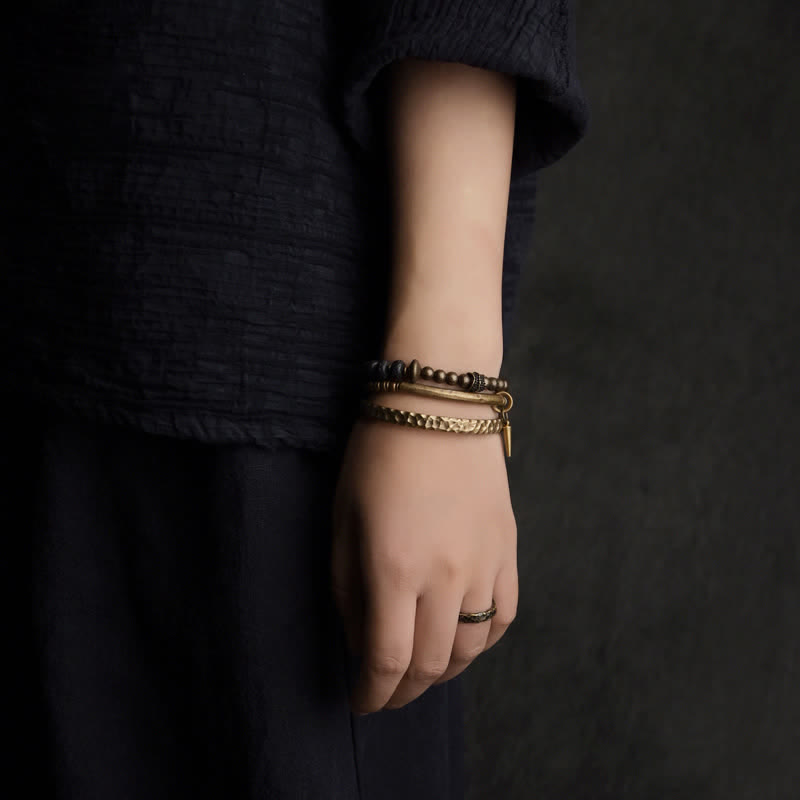 Wear FengShui Lava Rock Stone Copper Balance Cuff Bracelet Bangle