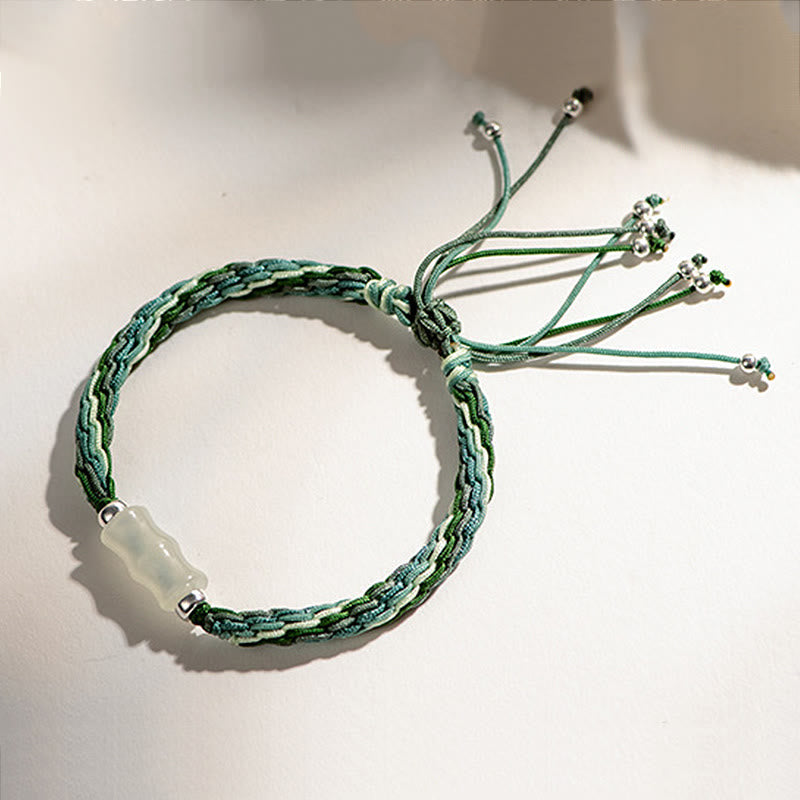 Wear FengShui White Jade Bamboo Reincarnation Knot Wealth Luck Strength String Bracelet