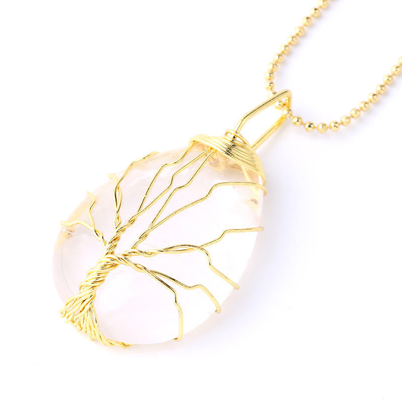 Wear FengShui Natural Quartz Crystal Tree Of Life Healing Energy Necklace Pendant