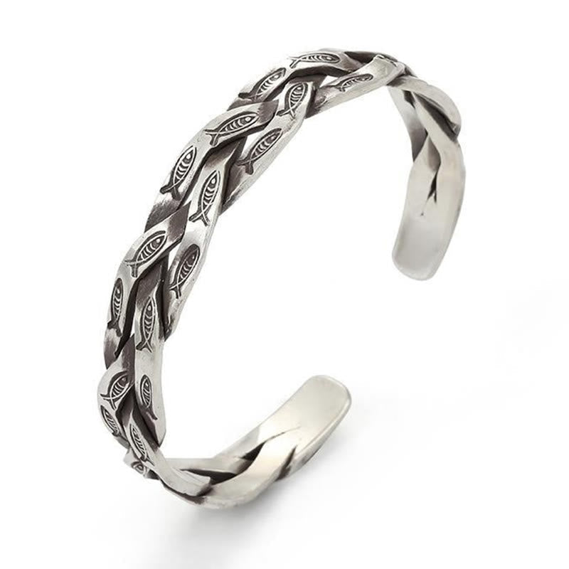 Wear FengShui Koi Fish Twisted Design Luck Wealth Cuff Bracelet Bangle