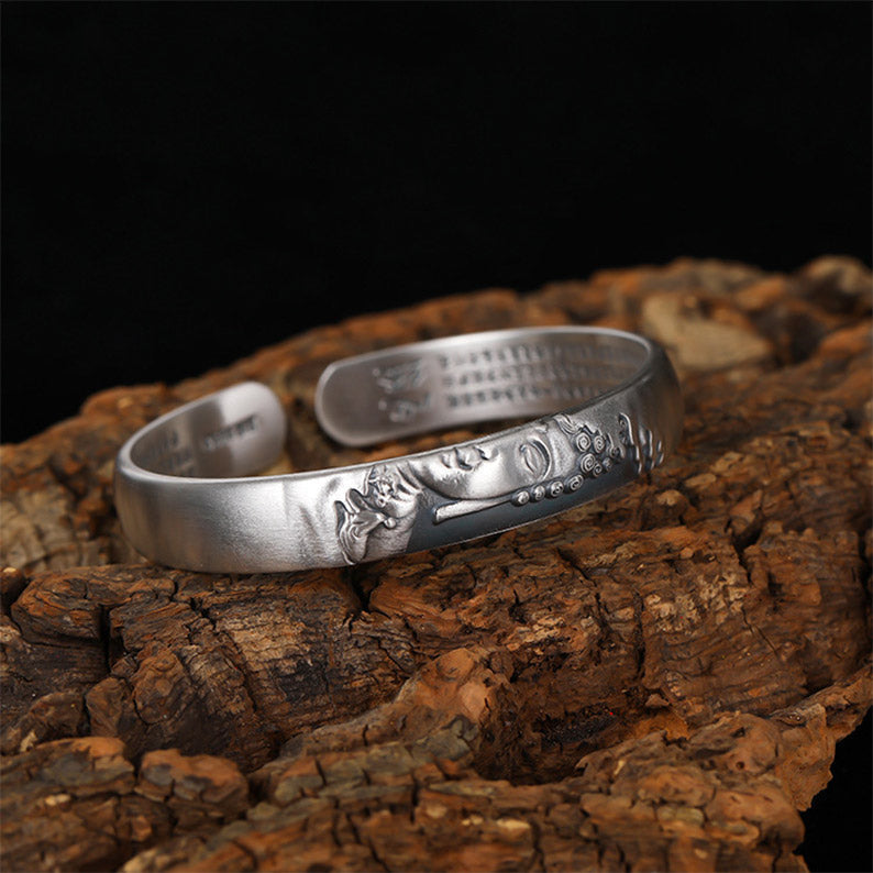 Wear FengShui 999 Sterling Silver Buddha Head Heart Sutra Serenity Bracelet Bangle