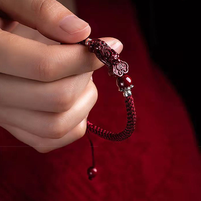 Wear FengShui Handcrafted PiXiu Cinnabar Wealth Luck Braided Bracelet