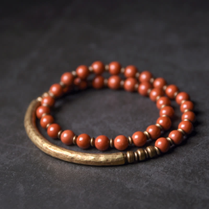 Wear FengShui Red Jasper Moss Agate Black Obsidian Crystal Copper Peace Couple Bracelet
