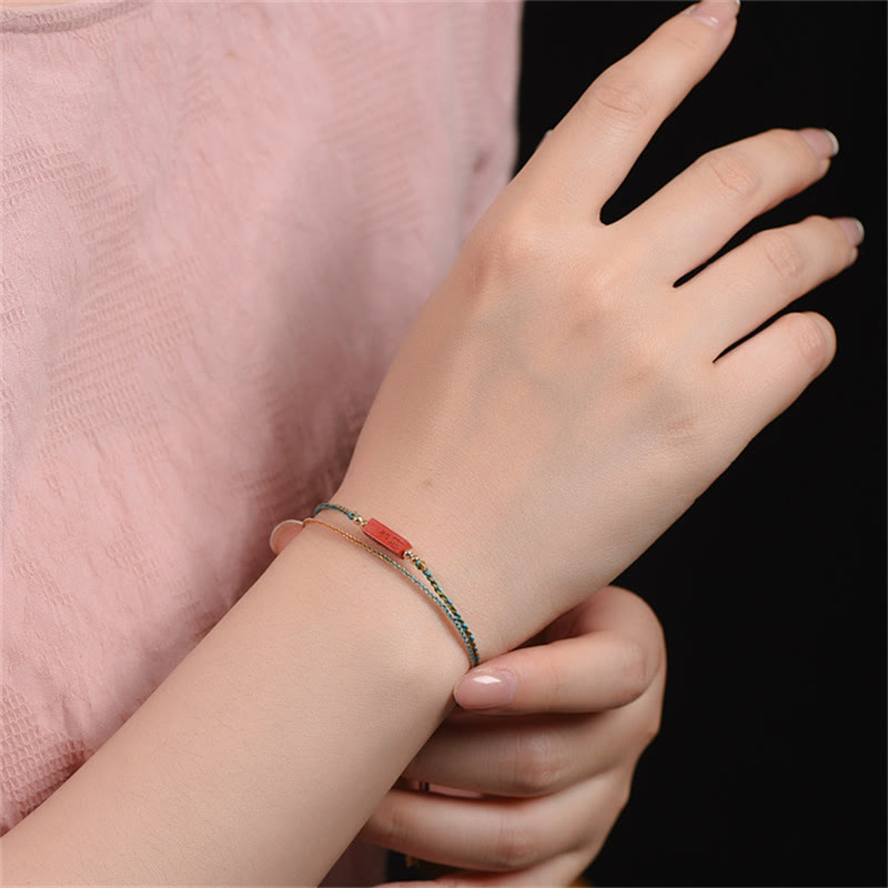 Wear FengShui Handmade Cinnabar As One Wishes Blessing Braid Double Layer Bracelet