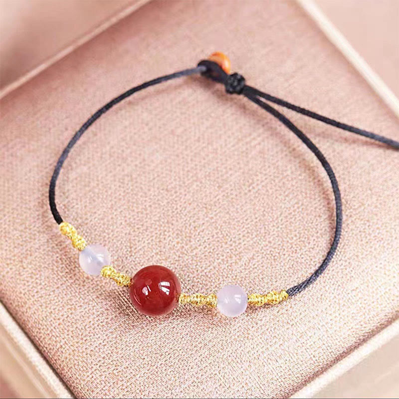 Wear FengShui Natural Red Agate Chalcedony Self-acceptance Confidence String Bead Bracelet Necklace Pendant