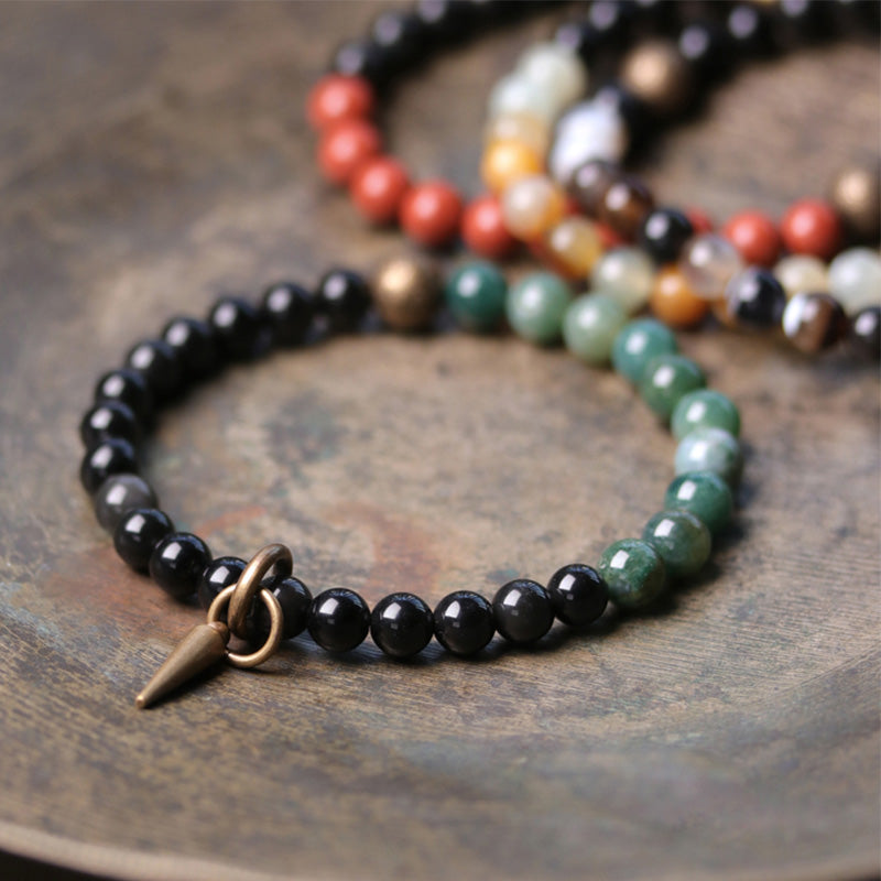 Wear FengShui Black Obsidian Sodalite Crystal Copper Strength Couple Bracelet
