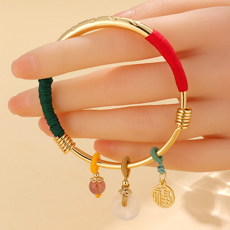 Wear FengShui Pink Crystal Peace Buckle Lucky Flower Love Bracelet Bangle